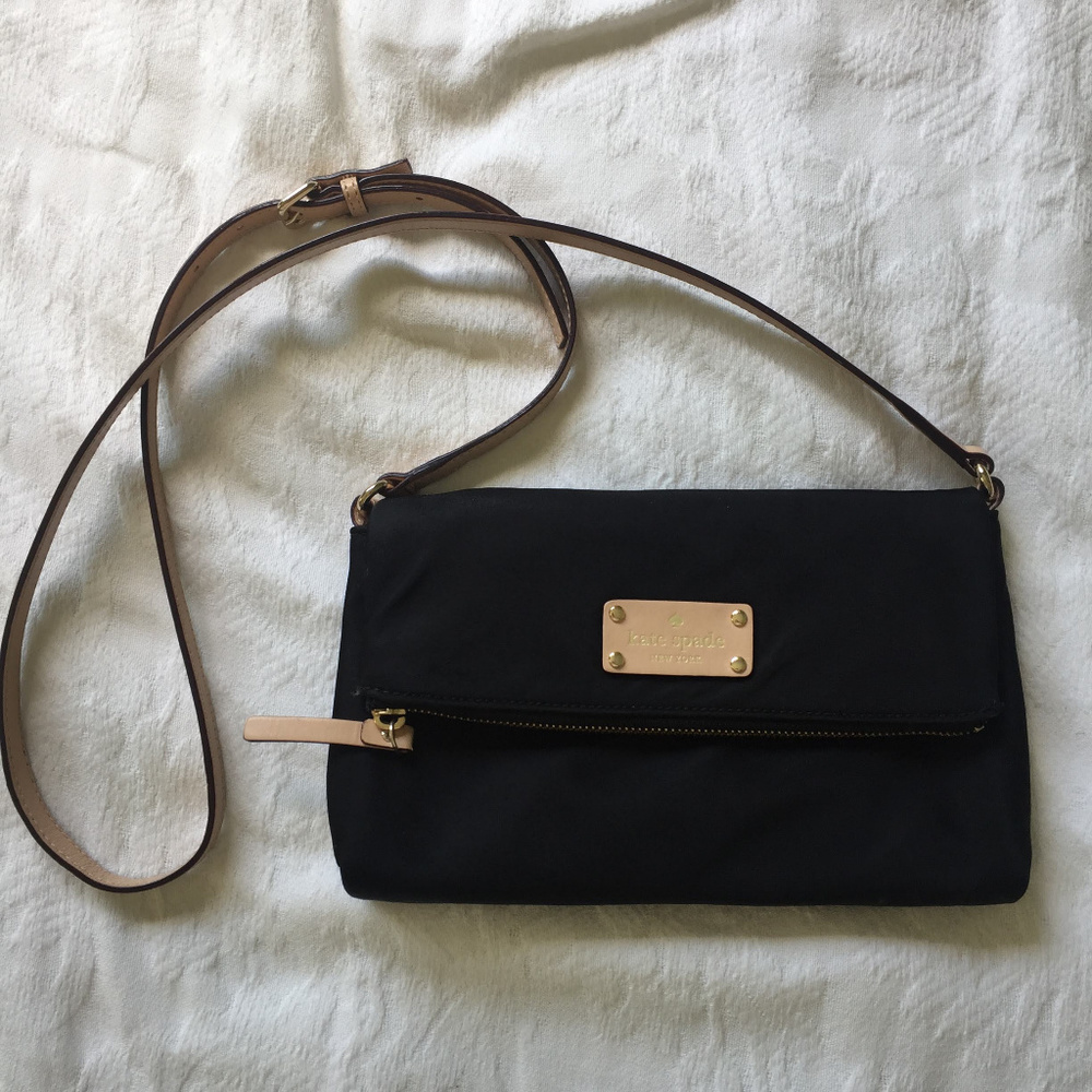 Adjustable Designer Crossbody Foldover Black Purse